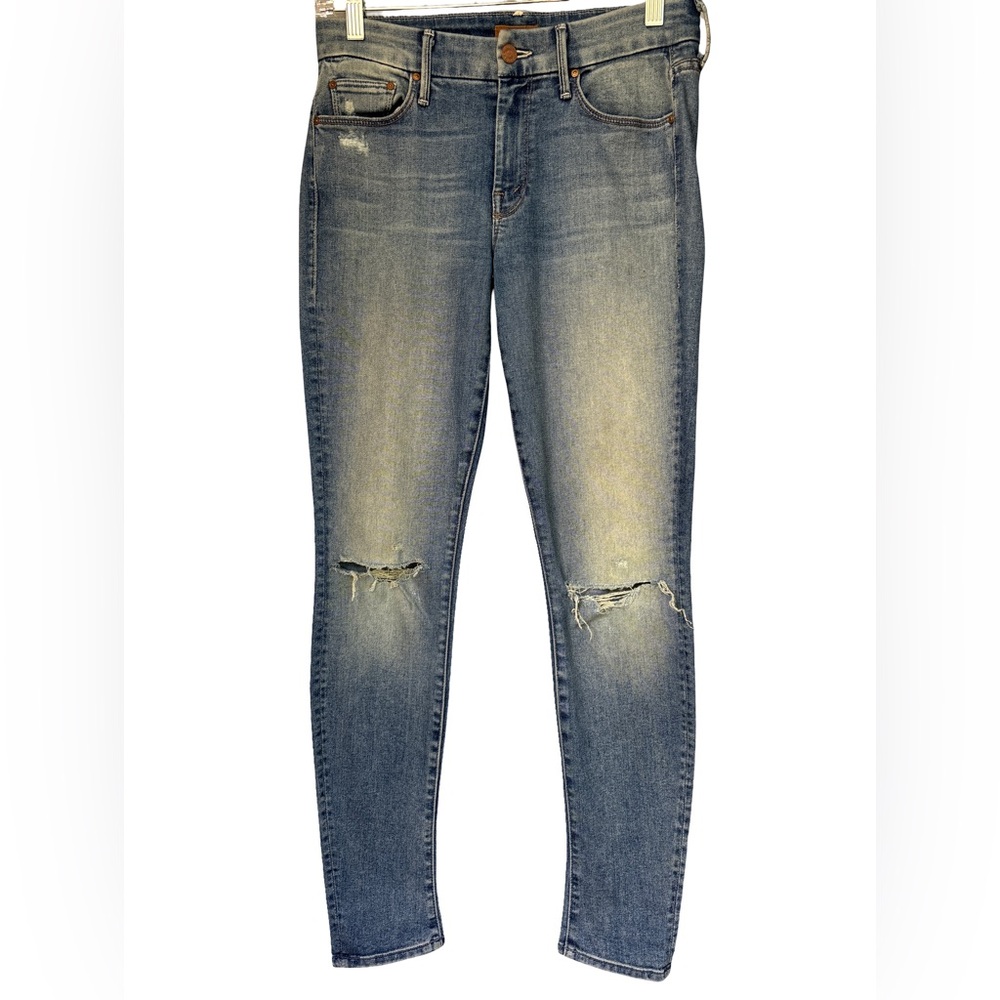 MOTHER Women's Skinny Jeans Distressed Blue